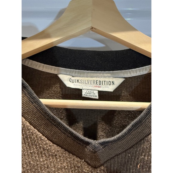 Quiksilver Edition Mens Brown Ribbed V-Neck Sweater Vintage Knit Large - Picture 2 of 4